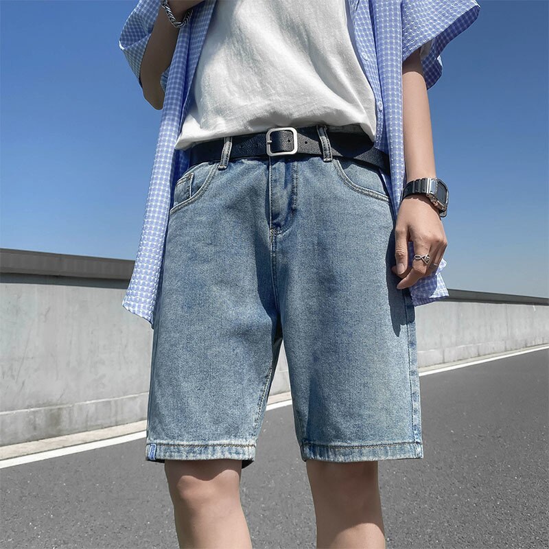 Five-point denim shorts men's summer loose trend straight 5-point pants ins tide summer thin section