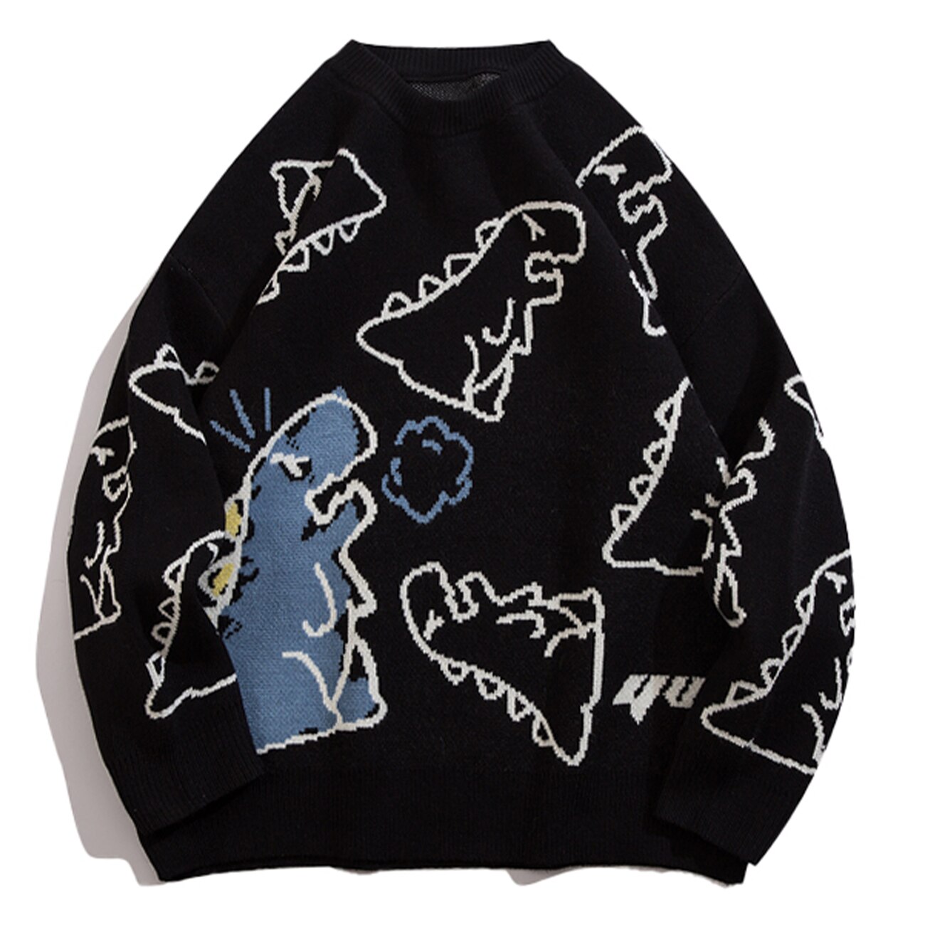 Suéter de punto Harajuku, ropa de calle con dibujo de dinosaurio de dibujos animados, ropa informal estilo Hip Hop, Tops informales verdes