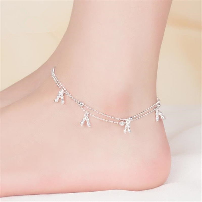 KOFSAC Sommer Neue 925 Sterling Silber Kette Fußkettchen Strand Party Nette Erdnuss Ankle Armbänder Für Frauen Fuß Schmuck