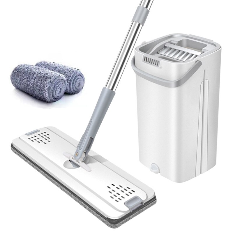 Balai serpillière plat et seau rotatif à 360 °, main libre, essorage libre, nettoyage paresseux du sol avec tampons en microfibre, utilisation humide ou sèche: 2 mop pads Milky