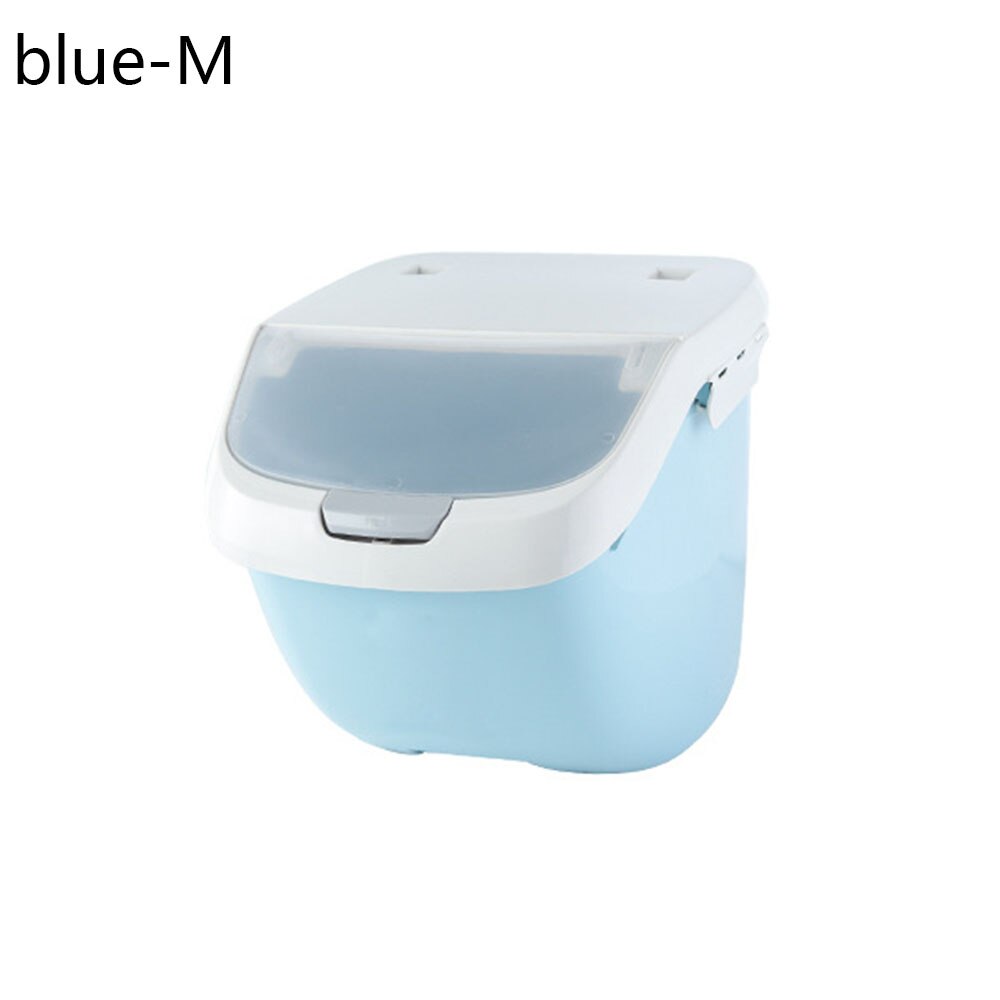 Kæledyr kat hundefoder beholder med remskive plast hundefoder foder opbevaring boks anti-oxidation frisk mad hund spand kæledyr produkter: Blå / S 3kg