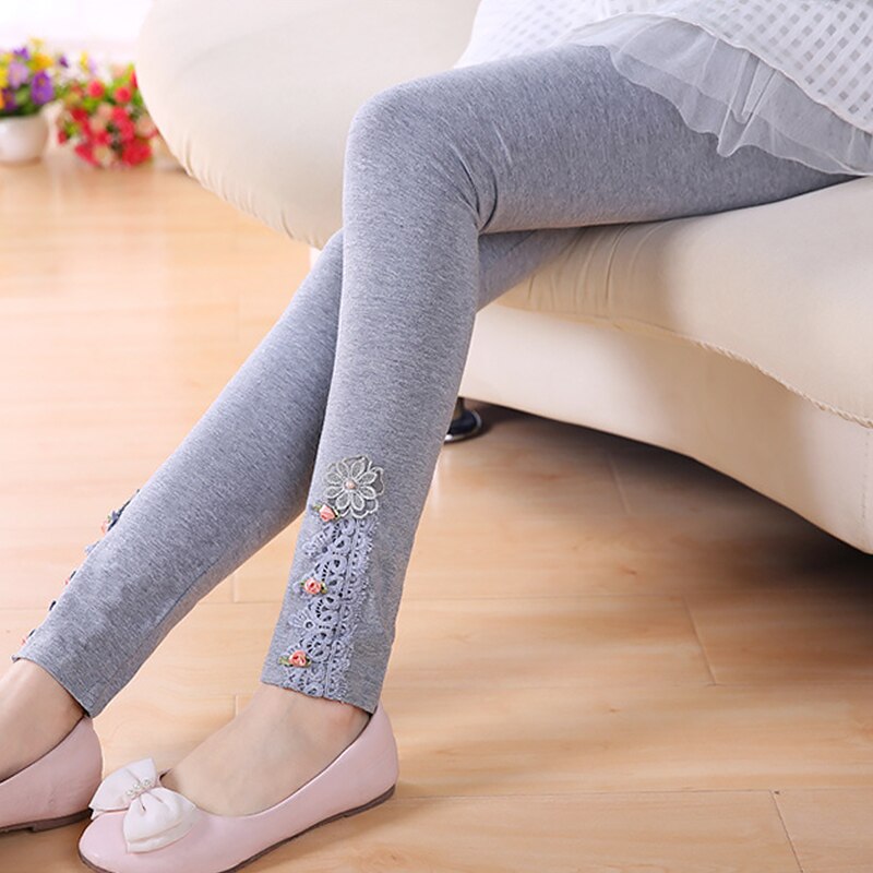 Baby Kinderen Mager Leggings Kinderen Broek Meisjes Kant Zachte Katoen Bloem Toevallige Prinses Leggings Voor Meisjes