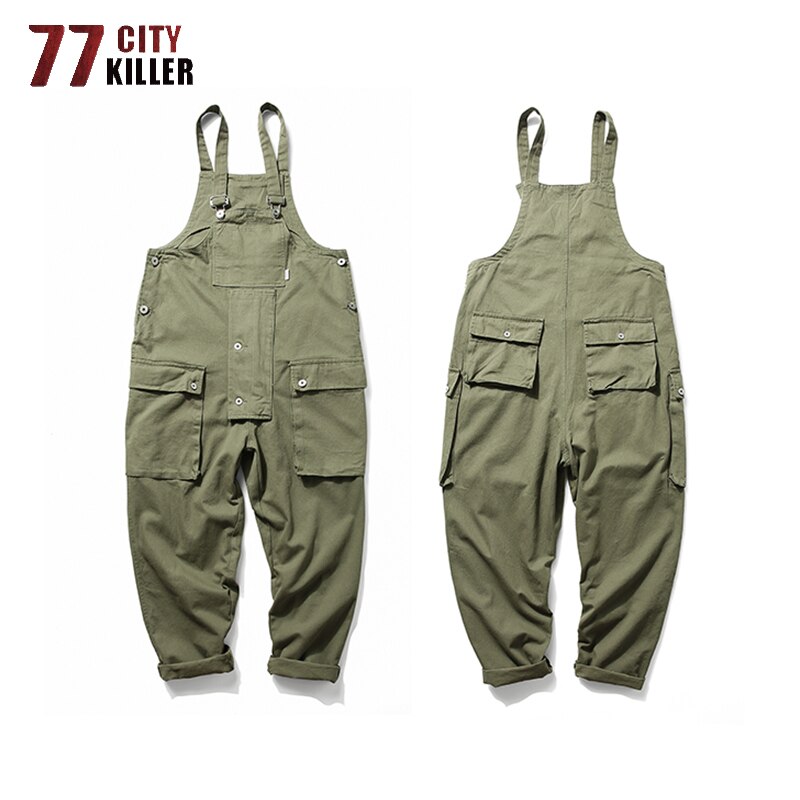77 stadt Mörder Fracht Multi-Tasche Bib Overalls Männer Amerikanischen Streetwear Arbeit Jogger Männlichen Overalls Casual Oversize Bib Hosen