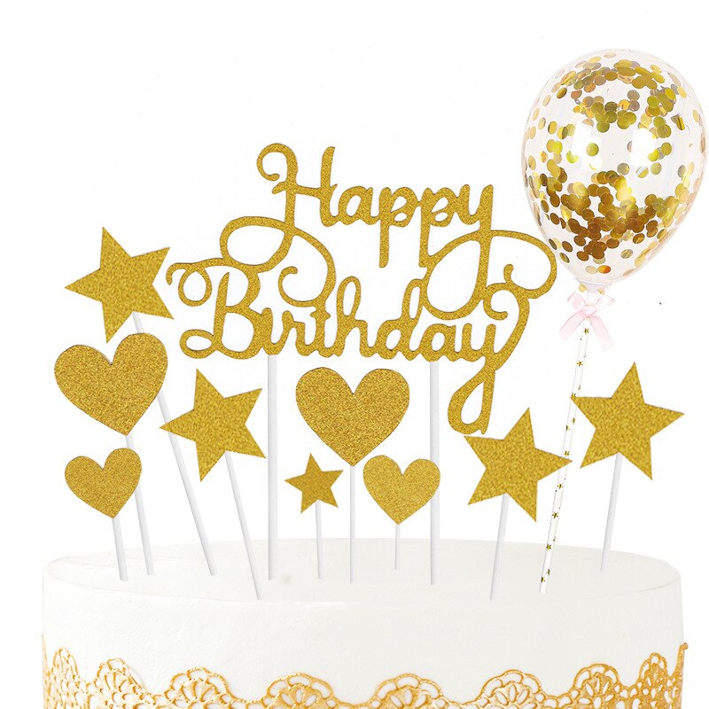 Décoration de gâteau d'anniversaire, ballons confettis, drapeau, décor de fête d'anniversaire pour enfants, garçon ou fille, fête prénatale, mariage: Golden Package 01
