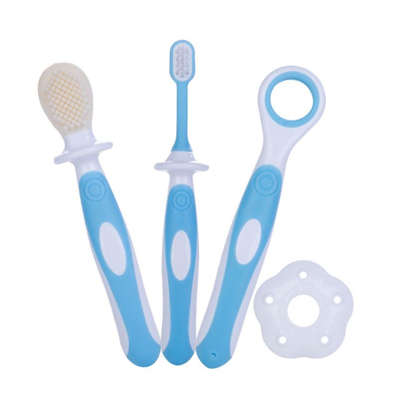 Baby Tandenborstel Set Baby Borstelen Tanden Tong Training Veiligheid Cover Zachte Gezonde Bijtring Peuter Oral Care: BL