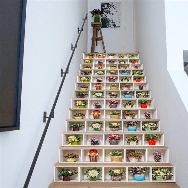 13 Pcs/Set 3D Stairs Stickers DIY Wall Decals Self Adhesive Floor Step Staircase Poster PVC Waterproof Stairway Home Decoration: Default Title