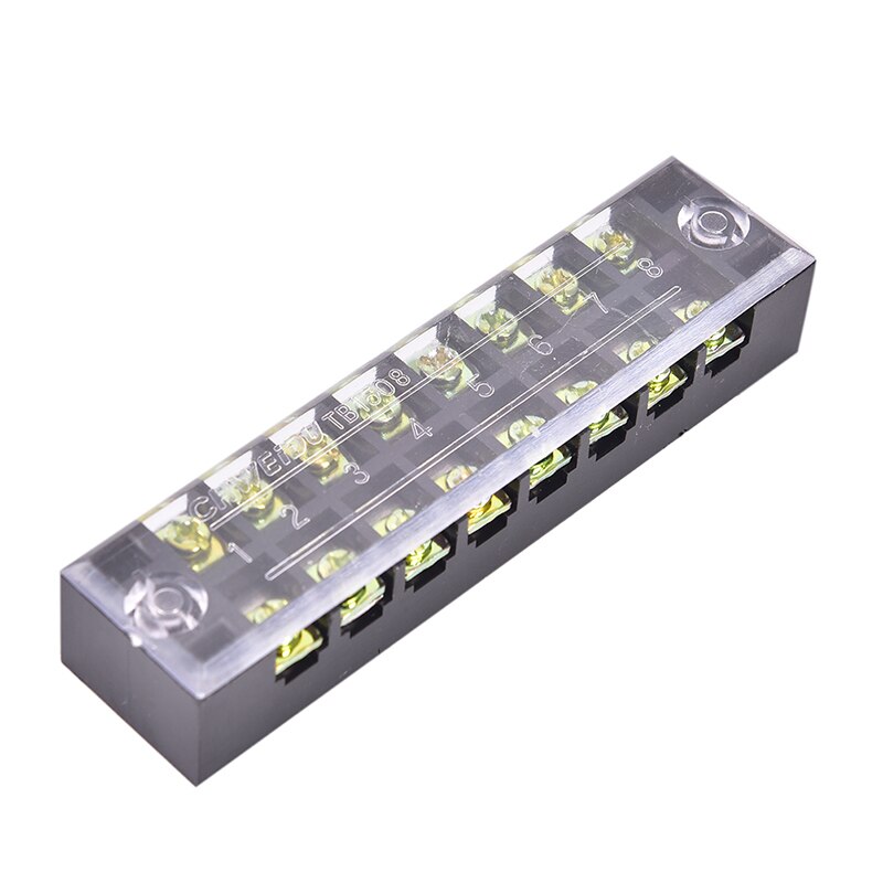 1pc 600V 15A 8 Positions Dual Rows Covered Barrier Screw Terminal Block Strip 9cm x 2.2cm x 1.75cm
