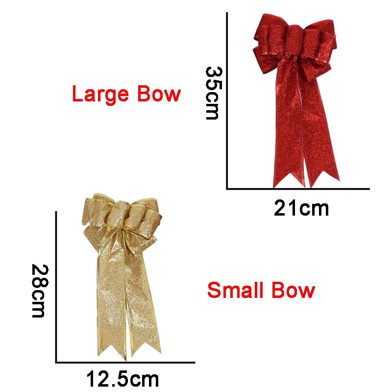 Lazo de cinta de Navidad grande de 35cm, decoraciones navideñas de tela con purpurina, lazos dorados y rojos para manualidades, adornos para árboles de Navidad