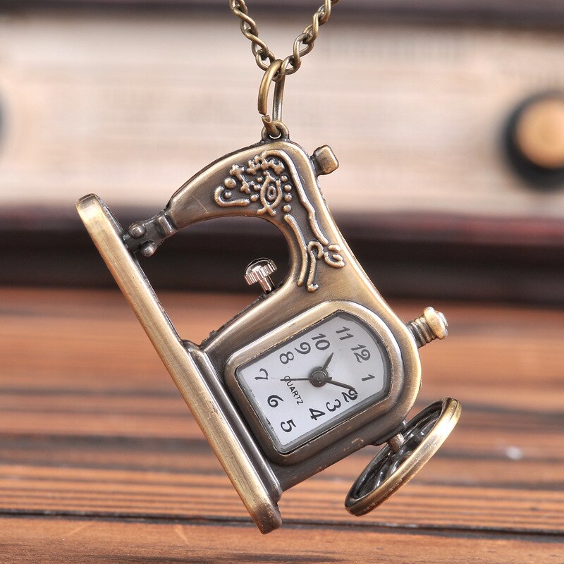 Trend retro sewing machine pocket watch hollow back personality pocket watch trend pocket watch with necklace