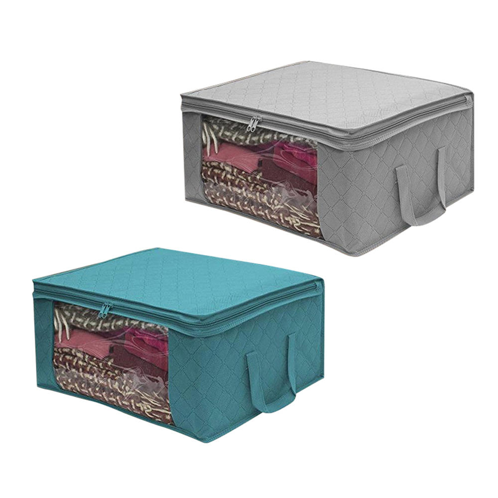1 Uds. Bolsa de ropa de edredón caja de almacenamiento de tela no tejida con asas plegable a prueba de humedad Caja de almacenamiento sellada organizador transparente