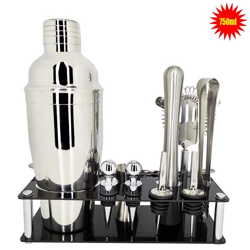 Iyounice Wijn Regulator Cocktail Shaker Professionele Premium Bar Set Drink Mixer 550 Ml Bar Tool Met Wijnrek: 11Pcs 750mlRack