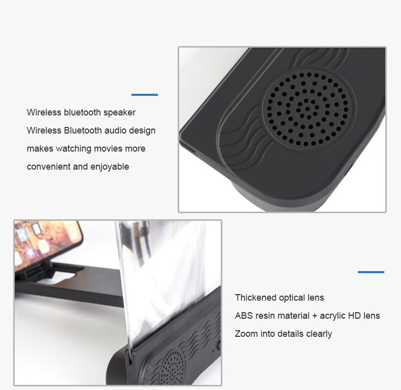 12 Inch HD Stylish Universal Screen Amplifier 3D Mobile Phone Screen Amplifier For All Mobile Phone Video Bluetooth Speaker