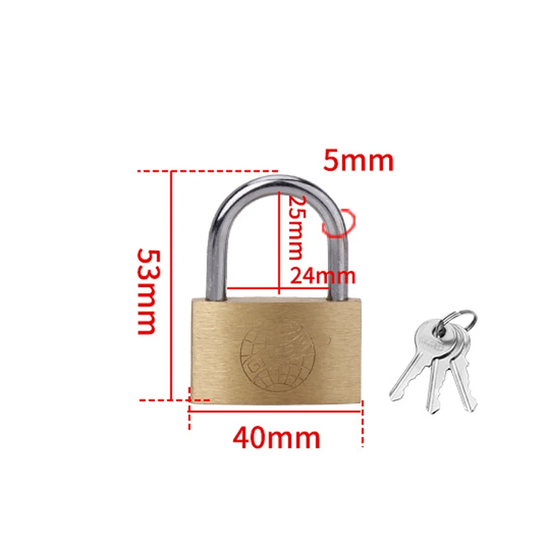 Mini Copper Case Drawer Lock Suitcase Key Padlock Backpack Jewelry Box Cabinet Lock Strap with 3 Keys: Red
