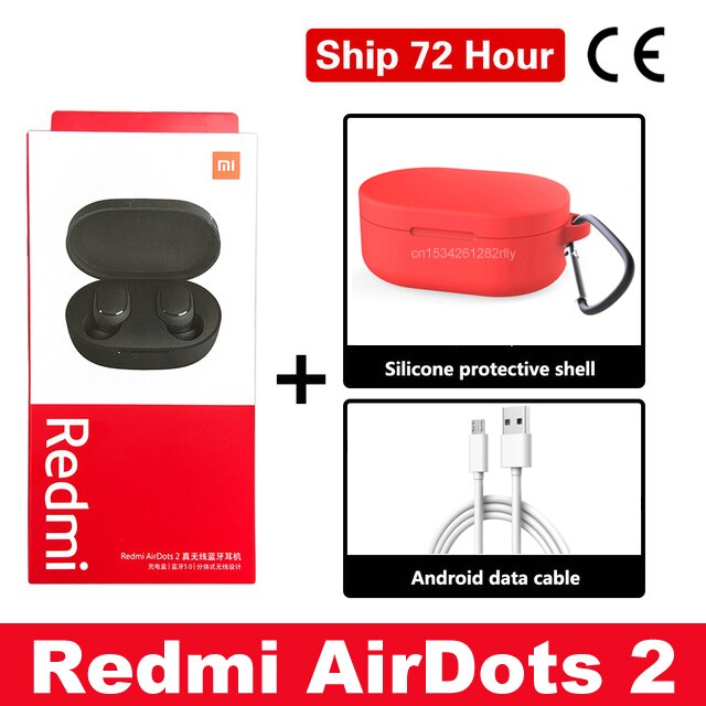 Origina Xiaomi Redmi AirDots 2 In Ear Bluetooth 5.0 Wireless Earphones With Mic Handsfree Earbuds AI Control AirDots Pro 2S 2 SE: Add cable case Red