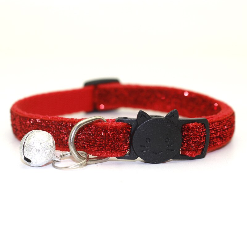 Husdjur katt huvud säkerhetsspänne hund halsband patch tyg klocka paljett katt halsband guld glitter sammet band husdjur tillbehör 1.0cm bred: Röd