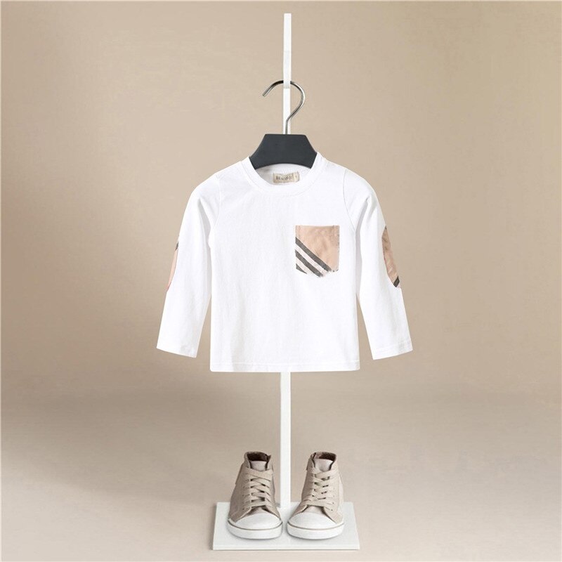 Børn t-shirts drenge stribet lomme lange ærmer toppe piger efterår vinter bomuld sweatshirt 1-5 år børn t shirts tøj