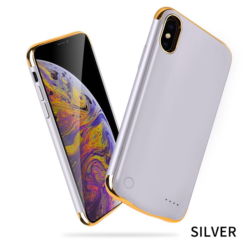 NTSPACE 5500mAh Ultra Thin Portable Power Bank Pack Battery Charger Case For iPhone X XS Battery Case External Backup Power Case: Siliver