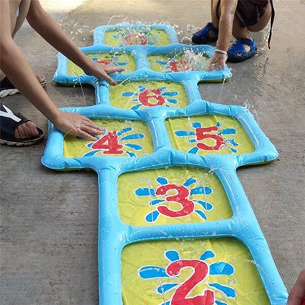 Water Play Hopscotch Mat Inflatable Play Mat with Water Sprinklers Garden Game for Outdoor Kids DO2