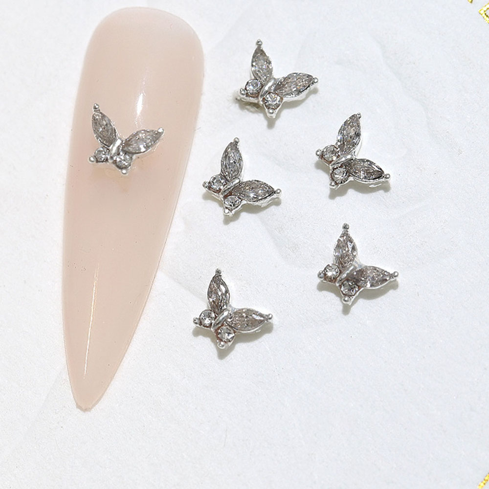 10 Stück Mini 4*5mm Kristall Schmetterling Nagel Kunst Reize 3D Diamant Schmuck Teile Rosa Klar Metall Manikübetreffend Dekoration Strass Edelsteine: Weiß