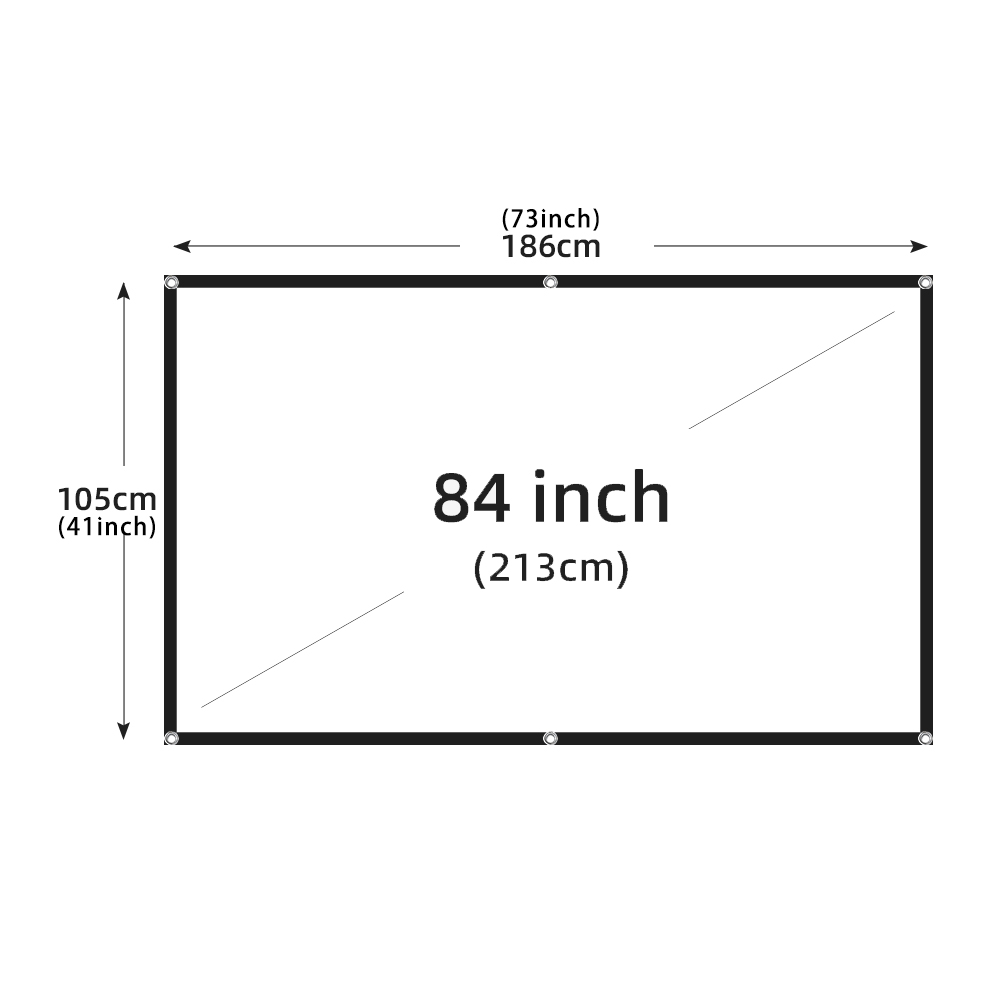 Pantalla de proyector plegable portátil para interiores y exteriores, pantalla de proyección suave de 60-200 pulgadas, alta densidad, blanca, menos pliegues, 16:9: 130 pulgadas