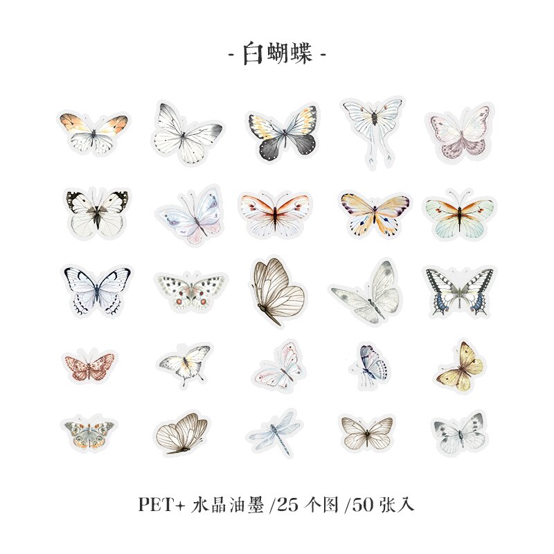 Vlinder Museum Diy Maanlicht Droom Lint Mooie Sticker Decoratieve Dagboek Album Crystal Inkt Pet Art Sticker Pack: F