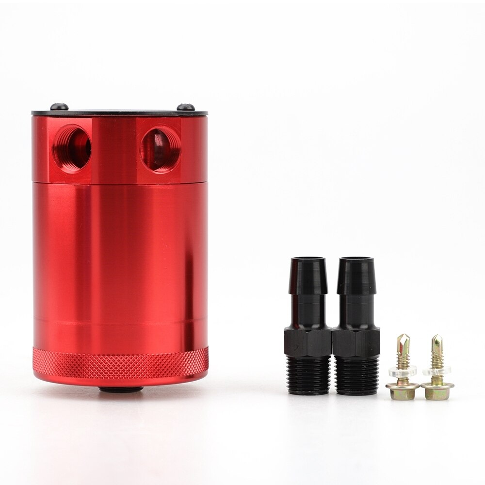 Universal 300ml 2-Port Oil Catch Can Compact Baffled Aluminum Reservoir Oil Catch Tank Fuel Tank Two hole breathable Kettle: red