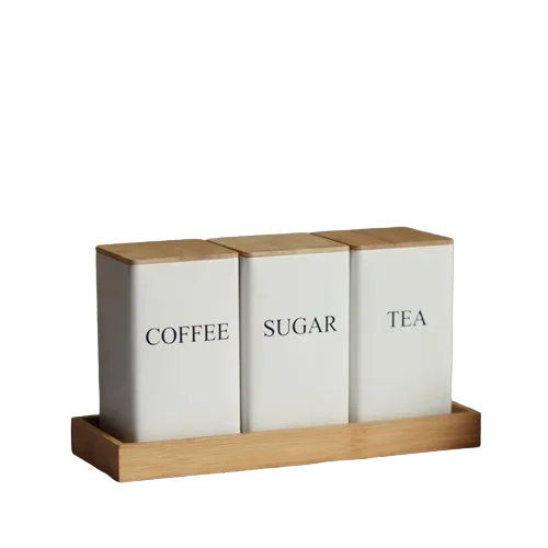 Coffee Bean Storage Airtight Containers for Food Conteiners Simple Style Bamboo Cover Iron Art Tea Can Sugar Bowl Kitchen Items: MULTI