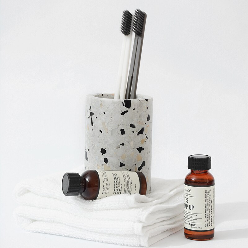 Terrazzo Bathroom Five-piece Accessories Set Wash Toothbrush Cup Toilet Brush Holder Lotion Bottle Storage Box Toothbrush Case