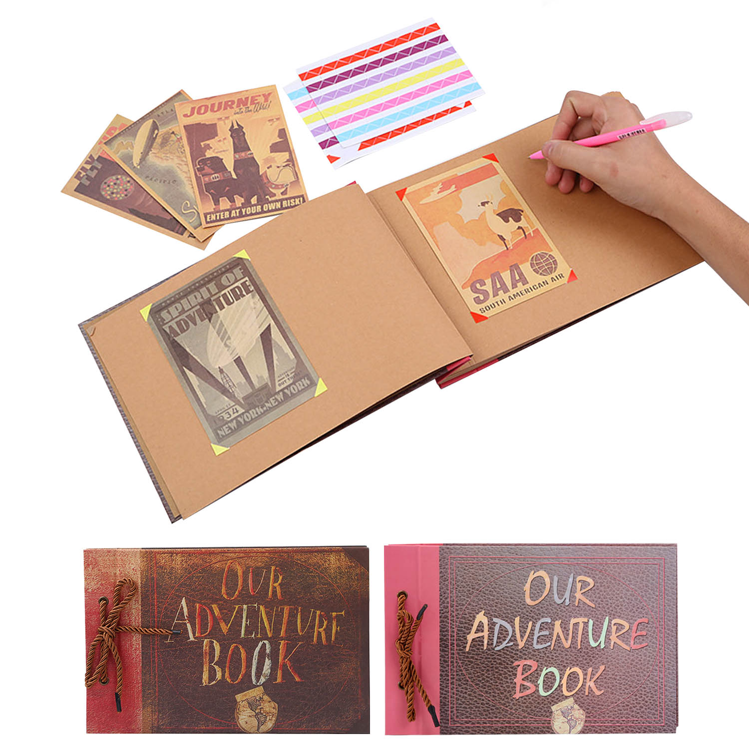 40 vellen Onze Avontuur Boek Handgemaakte DIY Familie Scrapbook Fotoalbum met 2 Sheets Hoek Stickers 3pcs Postkaarten Verjaardag