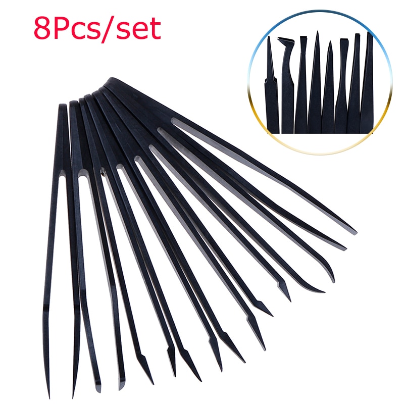 8pcs antistatische Carbon fiber Elektronische Pincet Kit ESD Plastic Pincet PCB Reparatie Handgereedschap Set