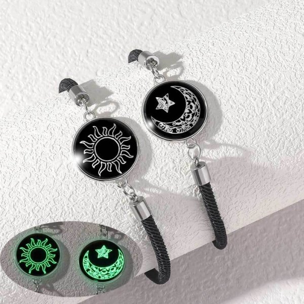 Bracelets de Couple lumineux romantique soleil lune pour femmes et hommes, corde tressée à la main, Bracelet assorti, bijoux de saint valentin: Vert foncé