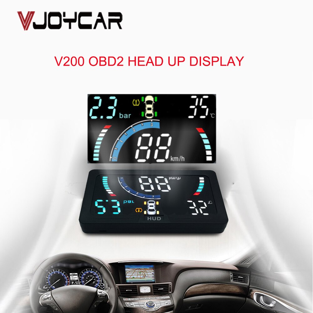 Vjoycar V200 OBD2 Voorruit Hud Projector Auto Head Up Display Gear Herinnering Auto Snelheidsmeter Gauge Display Koelvloeistof Temp.