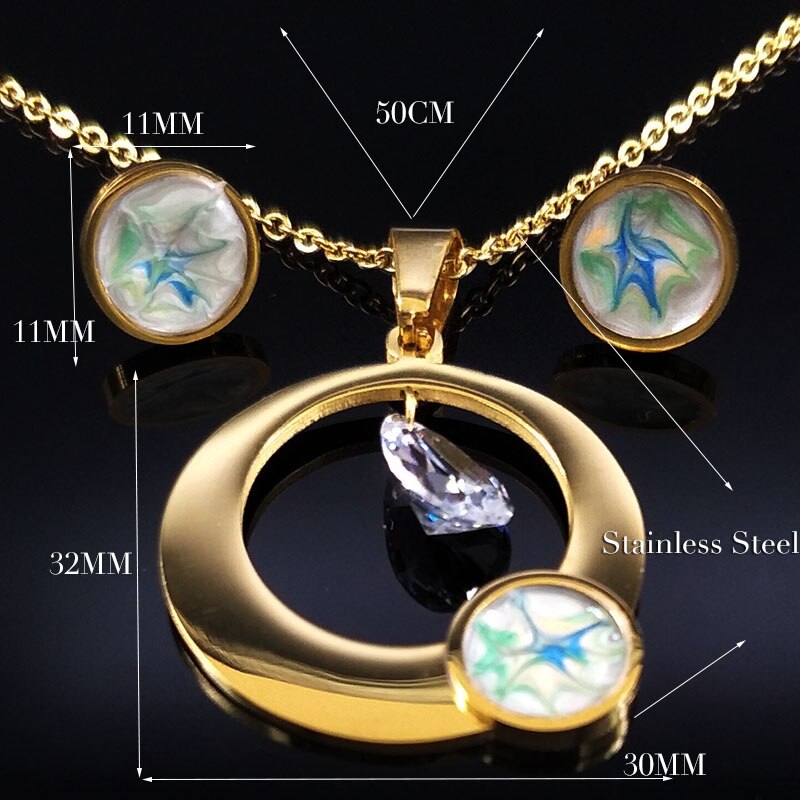 ! Conjuntos de joyas de cristal y acero inoxidable para mujer, collar con pendientes de Color dorado, conjuntos de joyas de Dubái, pendientes para mujer S178485