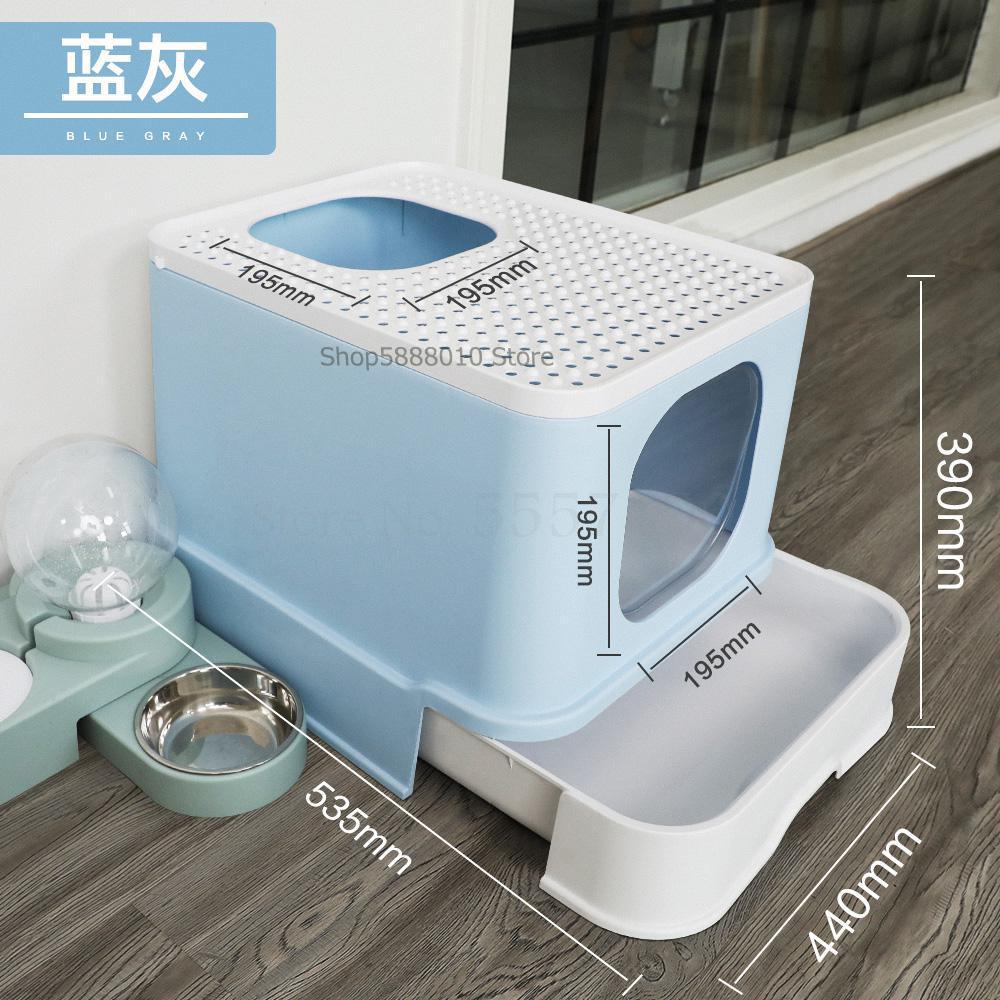 Cat litter box Fully closed drawer Top-entry splash-proof cat supplies Deodorant feces bowl Extra large oversized cat toilet: 535x440x390mm  3