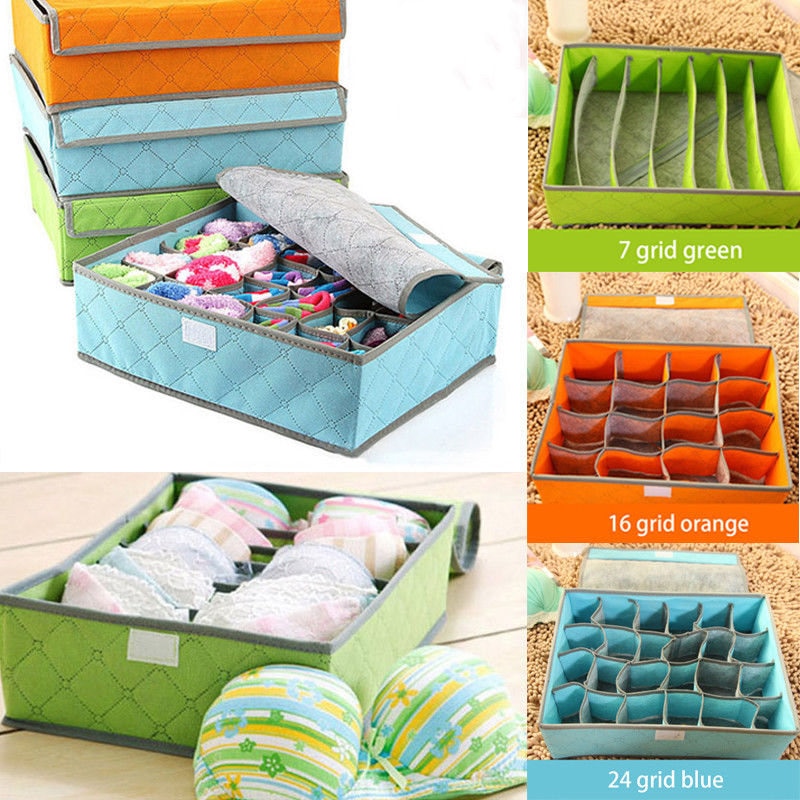 Foldable Fabric Home Storage Boxes With Lid Box Underwear Bra Organizer Storage Box Clothes Scarf Socks Organiser Bags