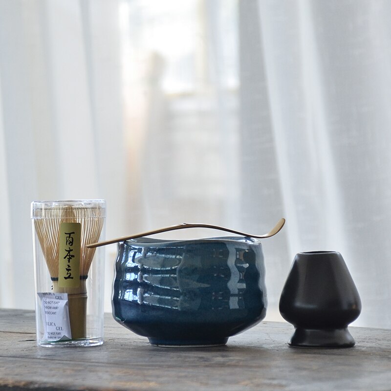 Tangpin tradisjonelle matchasett naturlig bambus matcha visp ceremic matcha bolle vispholder japanesetesett drinkware: C (lyseblå)