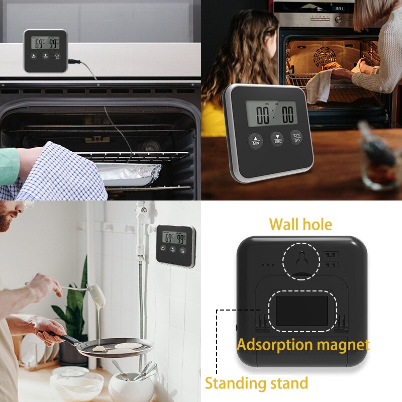 Digital bbq kogeovn termometer kød køkken mad temperaturmåler til grill timer funktion med rustfri stål sonde