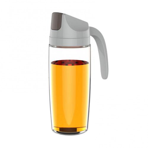 Leakproof Glass Oil Bottle Can Automatic Opening Seasoning Dispenser with Handle: Grey 600ml