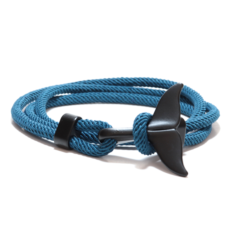 Pulsera de cola de ballena hecha a mano para hombre y mujer, brazalete de cuerda roja, cadena, joyería vikinga: Blue