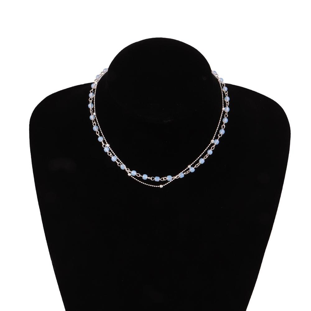 Doppel Schicht Halsband Halskette Für Frauen Schwarz und Weiß Perle Kette Halskette Collier Femme Schmuck