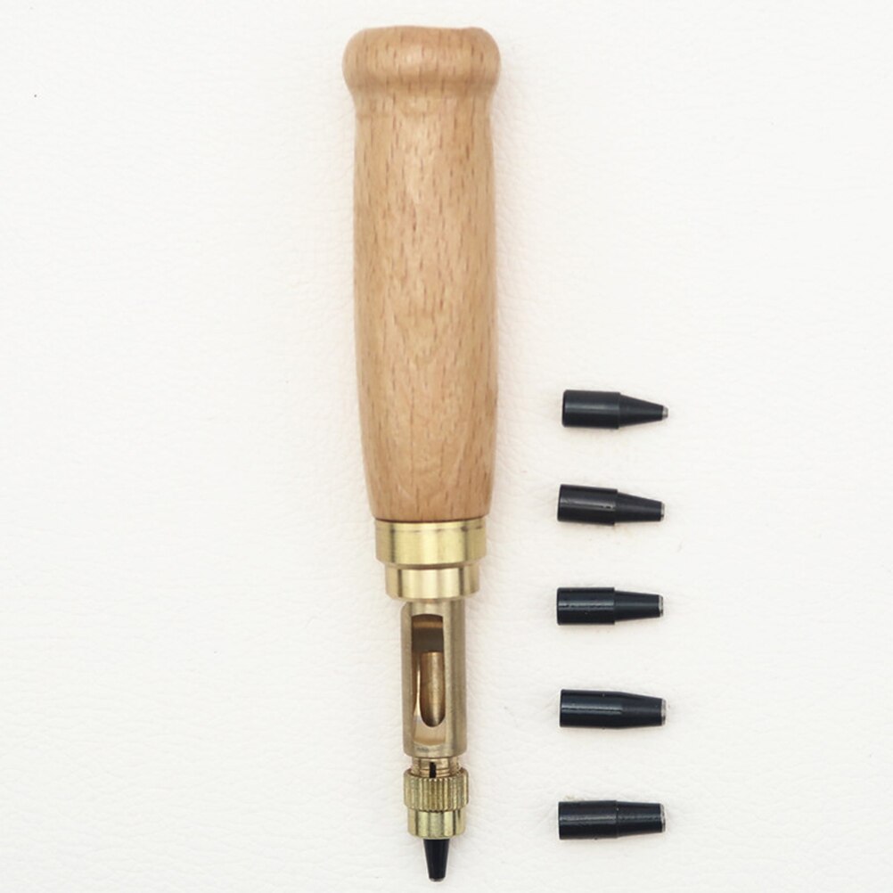 6 Pcs Verstelbare Schroef Perforator Boekbinden Tool Craft Ponsen Lederen Tool Houten Handvat 6 Tips 2Mm 1.5Mm 3Mm 4Mm 2.5Mm 3.5M