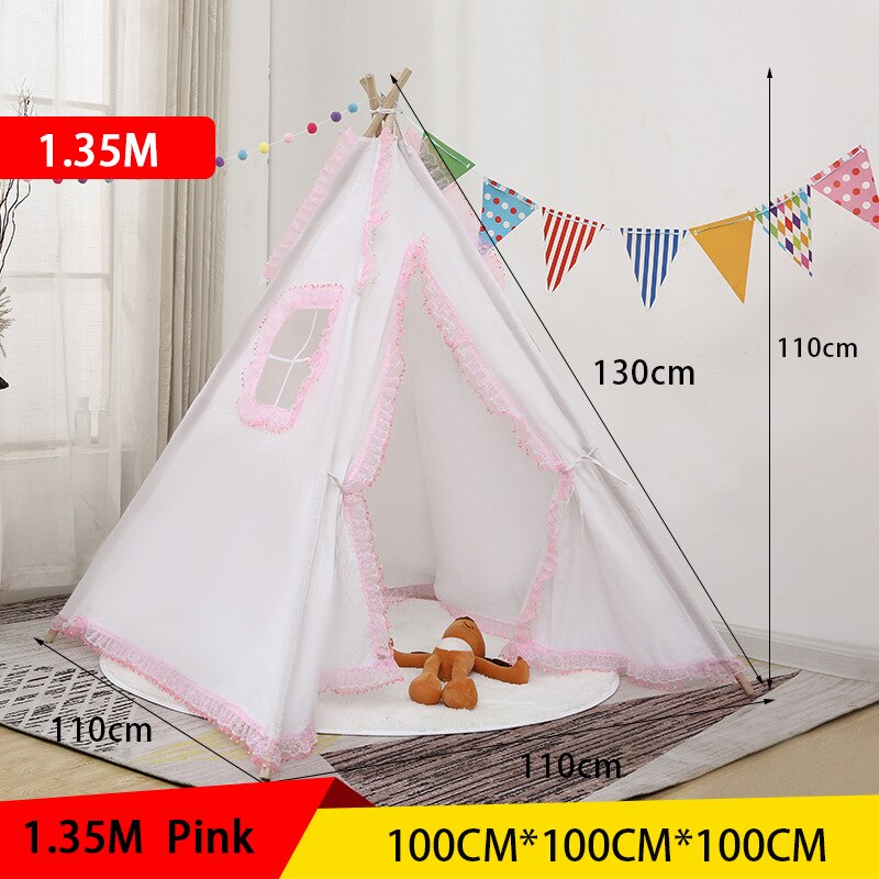 Teepee Tent for Kids Foldable Children Play Tent for Girl and Boy 4 Poles White Playhouse Baby Toy for Indoor and Outdoor Games