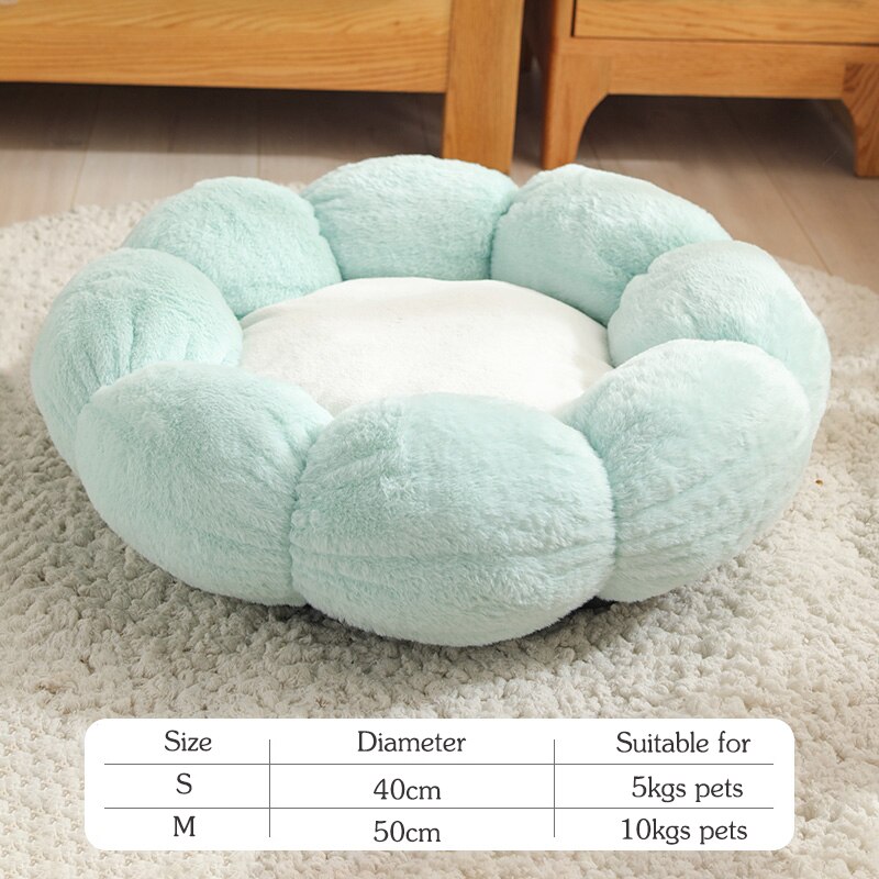 Flower Shaped Cat Bed Indoor Cozy Pet Beds Ultra Soft Plush Dog Basket Sunbed Warm Self-Warming House Sleeping Bag Cushion Mat: Green white / 50cm