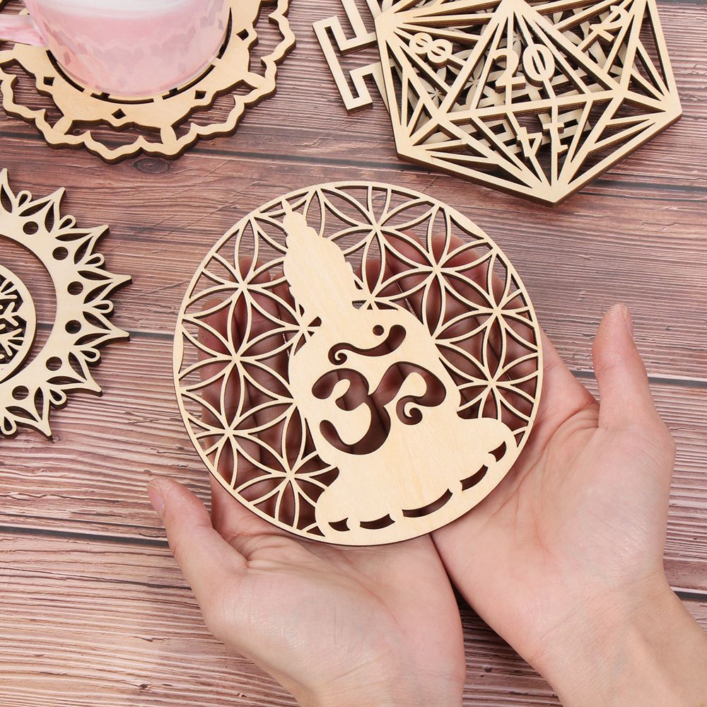 Cut Thuis Wall Decor Handgemaakte Onderzetters Houten Muur Teken Bloem Van Leven Vorm Slice Houten Basis Bloem Van Leven Energie mat