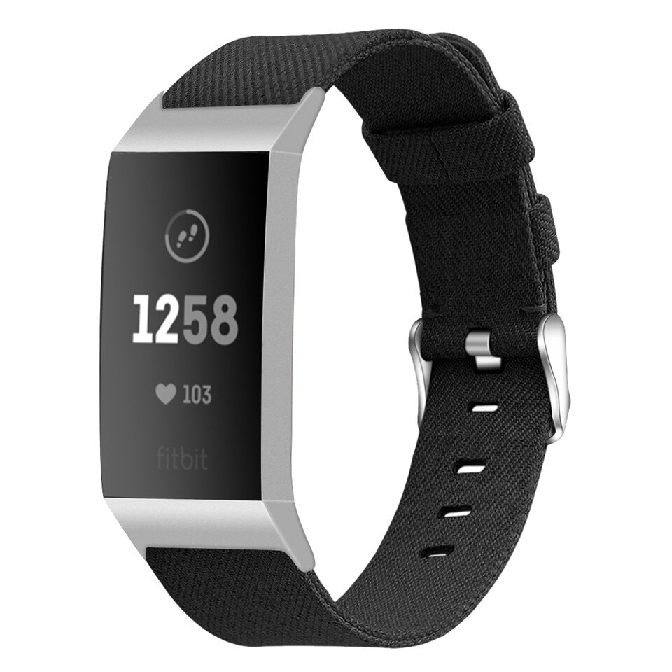 Banda da lona para fitbit carga 3 4 pulseira inteligente loop para fitbit carga 3 4 banda de pulso substituição correa: Black / S