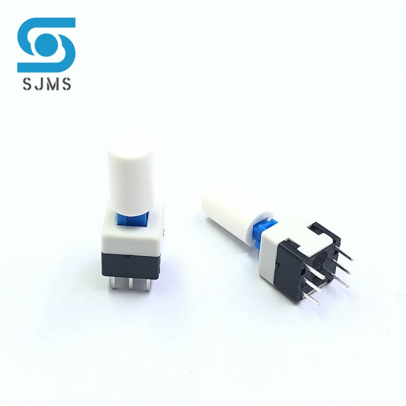 Interruptor de botón táctil autoblocante, 5,8x5,8 MM, 7x7MM, 8x8MM, 8,5x8,5 MM, microinterruptor de reinicio, tapa táctil A04, 10 unidades: S / Blanco