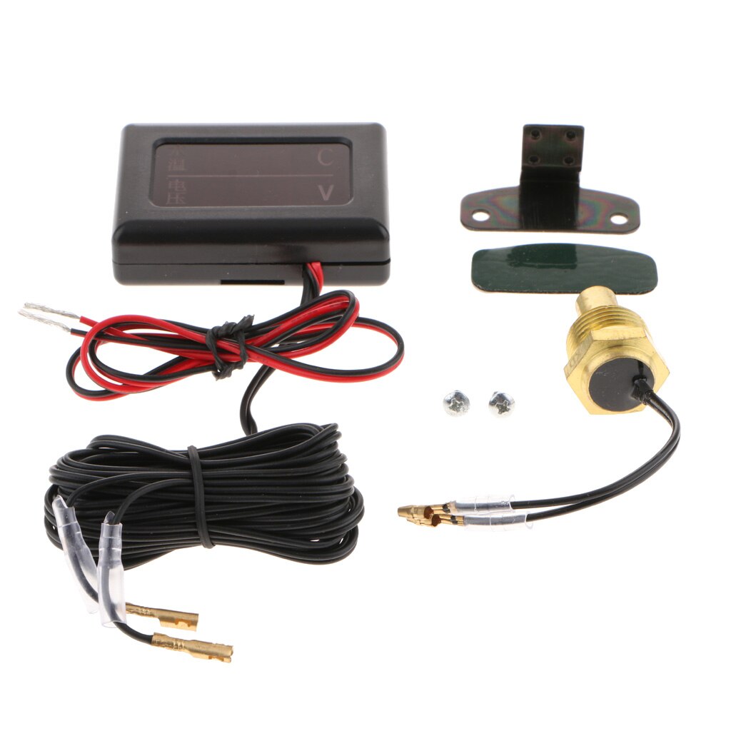 Voltmètre de voiture 12V-24V cc, jauge de température d'eau avec capteur: 21mm