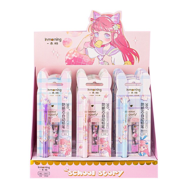 Kawaii Cartoon Mechanical Pencil Set With Lead Refill Cute Pencils With Eraser School Office Writing Supplies Stationery: D random pattern