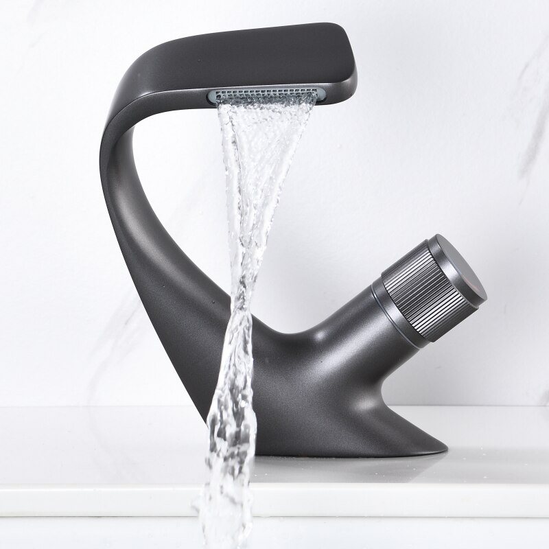 Xunshini luksus håndvaskarmatur moderne messing vandfaldsbatteri vandhaner dækmontering vask kran koldt vandblandebatteri: 2020 nye grå