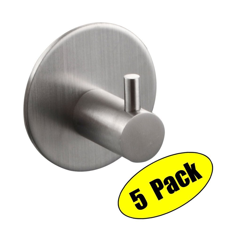 KES A7065 Bathroom Lavatory Self Adhesive Single Coat and Robe Hook, Brushed Stainless Steel: hook X 5